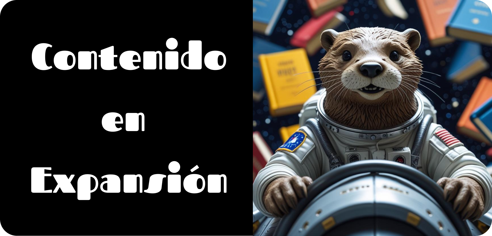 Imagen: Nutria como astronauta en transbordador en un espacio de libros