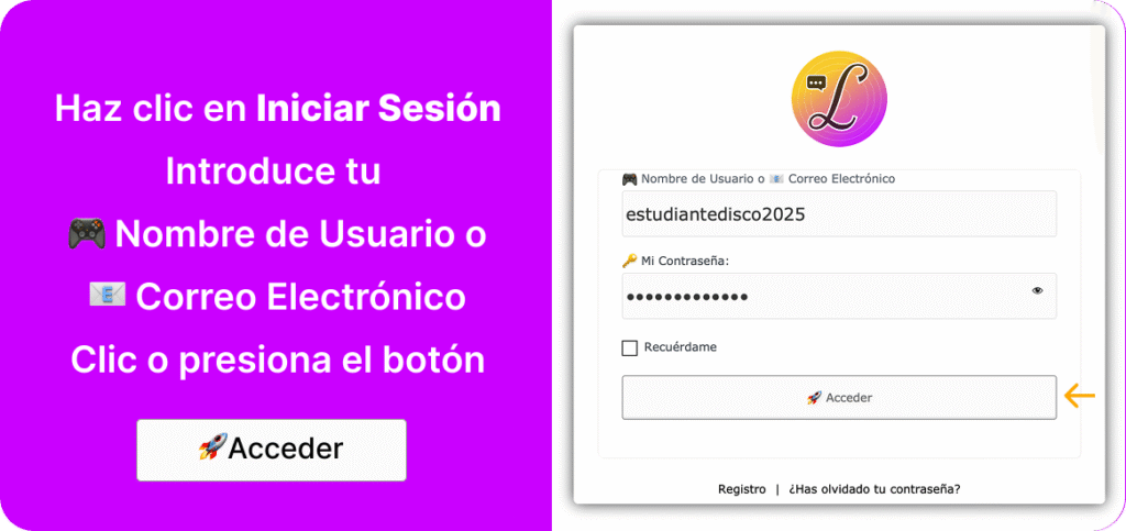 Paso 1: Haz clic en Iniciar sesión e introduce tu Nombre de Usuario o Correo Electrónico, luego clic en el boton de Acceder