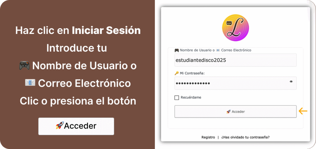 Paso 1: Haz clic en Iniciar sesión e introduce tu Nombre de Usuario o Correo Electrónico, luego clic en el boton de Acceder