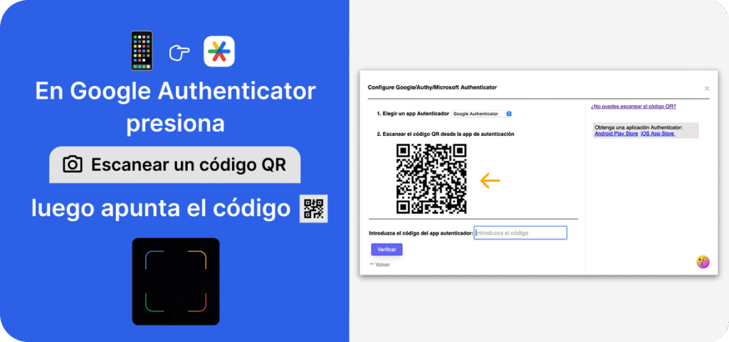 Paso 3: En el App Google Authenticator selecciona Escanear un cófigo QR y luego apunta al codigo QR en Language Disco