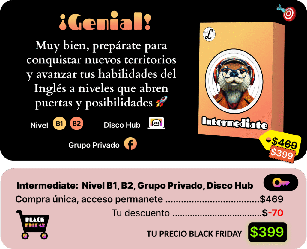 Imagen de el curso Intermediate con descripción incluyendo niveles, grupo privado y Disco Hub