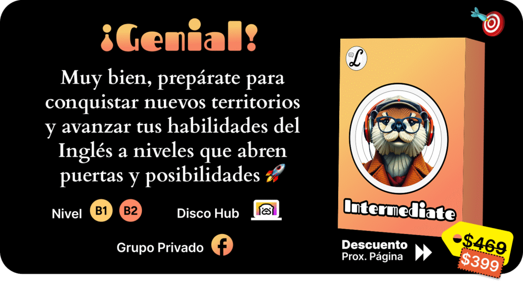 Imagen de lo que incluye el curso Intermediate, niveles B1, B2, Grupo Privado y Disco Hub