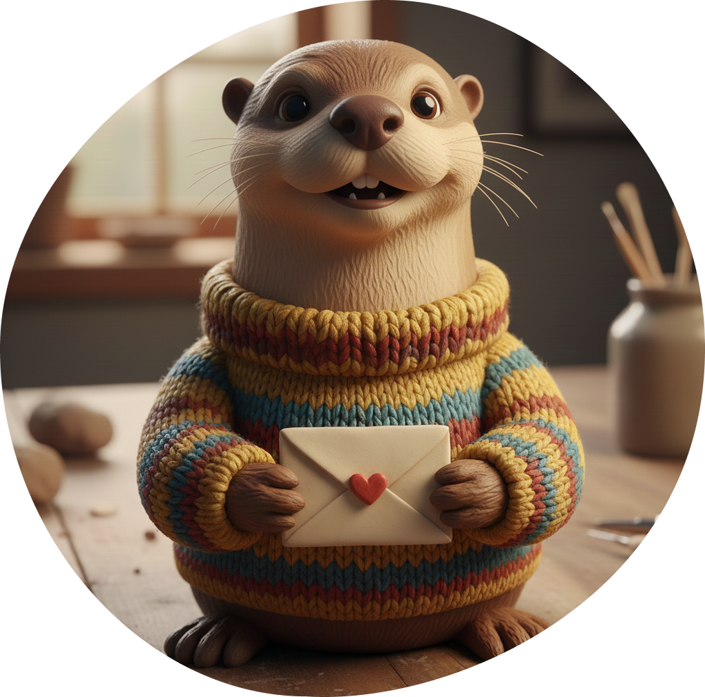 Nutria sujeta una carta sellada con un corazón, imagen de el listado de correos de Language Disco.