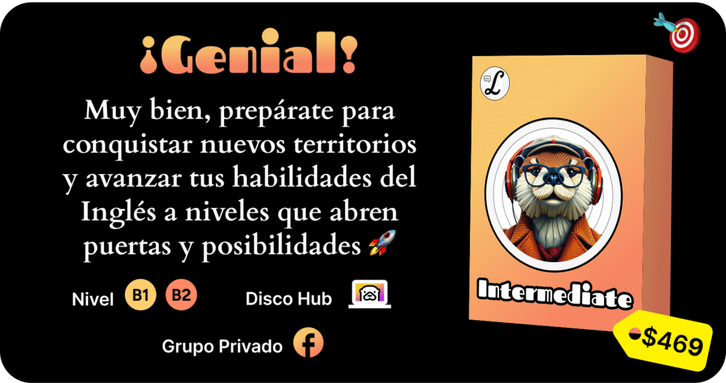 Imagen de lo que incluye el curso Intermediate: Niveles B1, B2, Grupo Privado y Comunidad Disco Hub 
